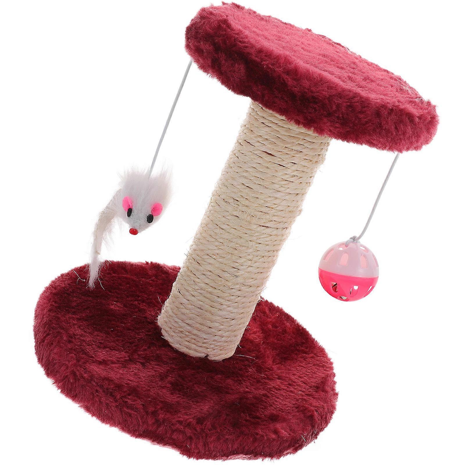 Cute Cat Scratching Post with Sisal Claw Scratcher Pole, Double Plush Cat Climbing Frame and Fun Hanging Balls for Play and Exercise