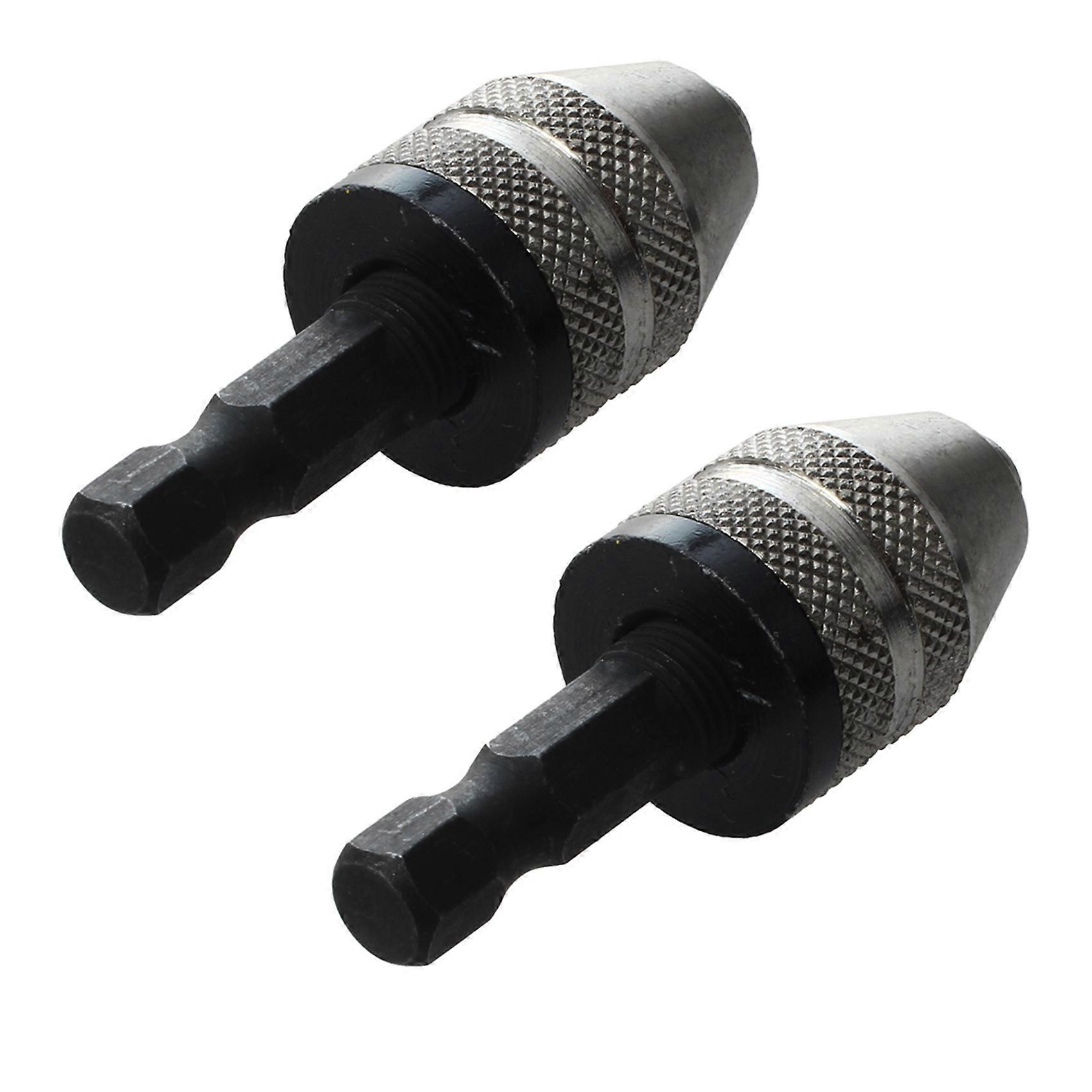 2X Silver+Black 6mm Keyless Drill Bit Chuck Quick Change Adapter Converter Hex Shank
