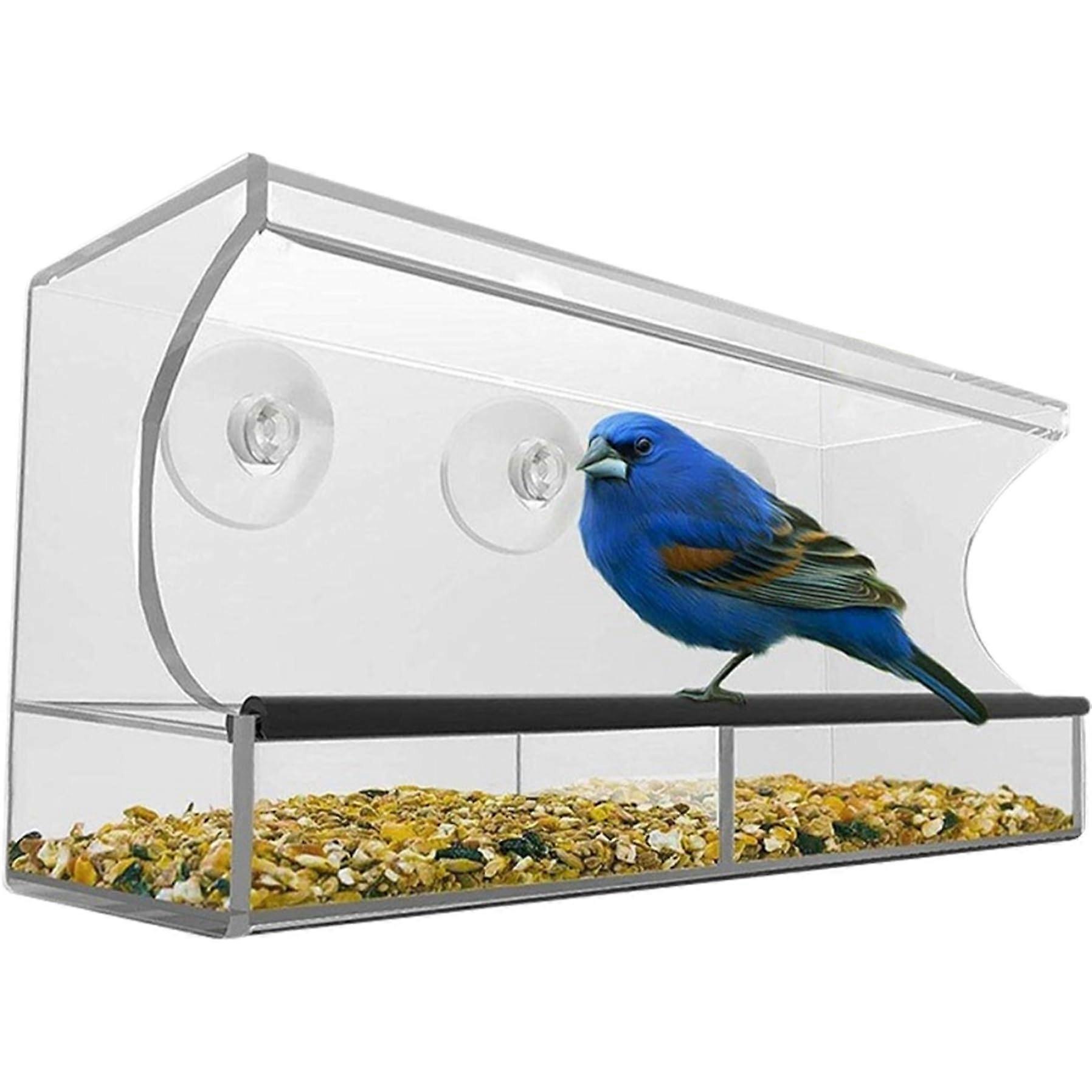 Window bird feeder with strong suction cups 12x4x5in acrylic clear bird feeder for windows, easytofill birdhouse feeder.