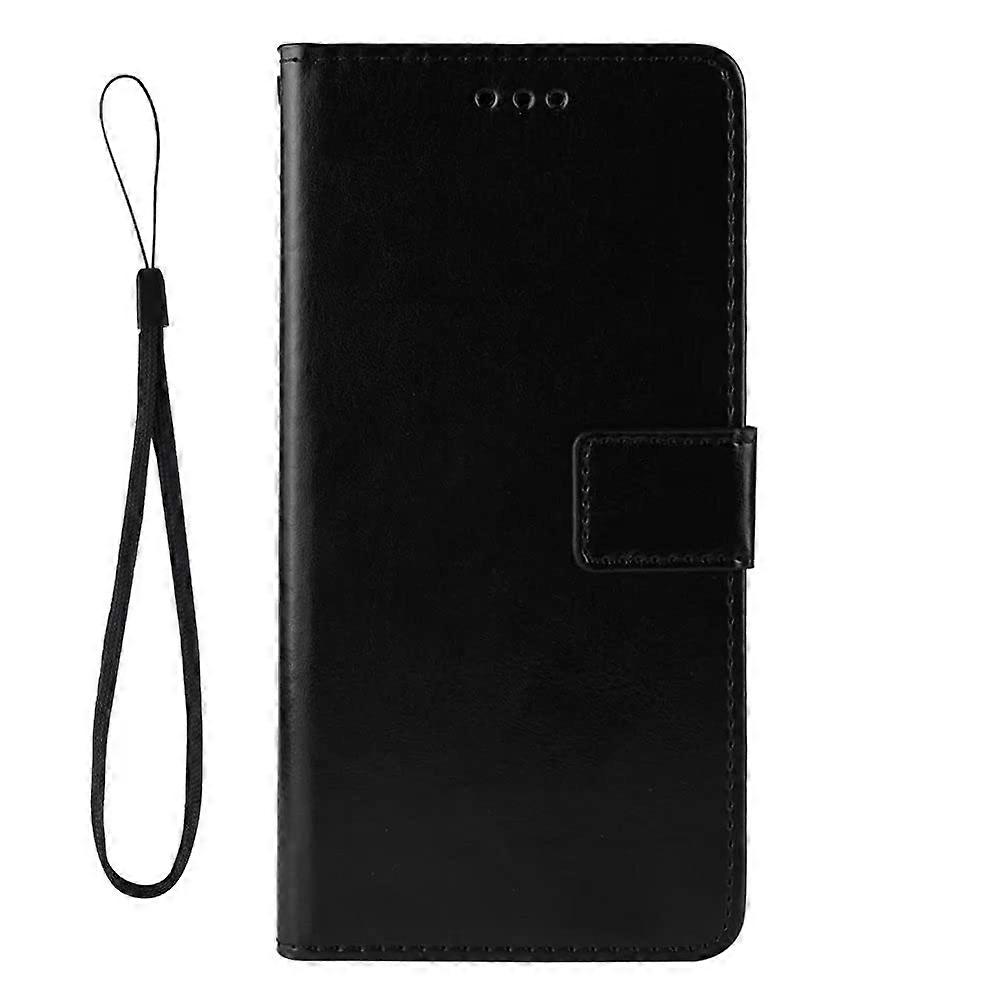 Case with Card Slot and Stand Function, Leather Wallet Cover, Black Protective Shell for Xiaomi Redmi 13R