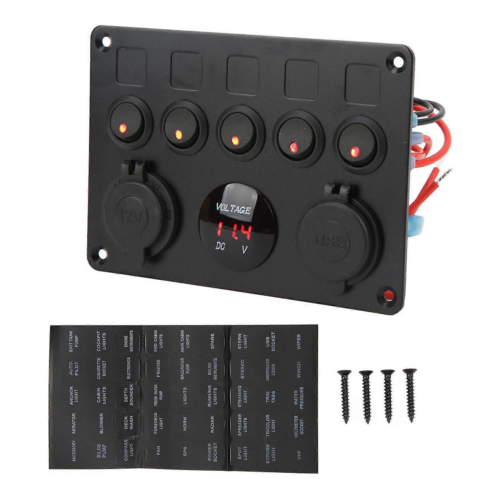 waterproof 5 gang switch panel with digital voltmeter for marine boat RV