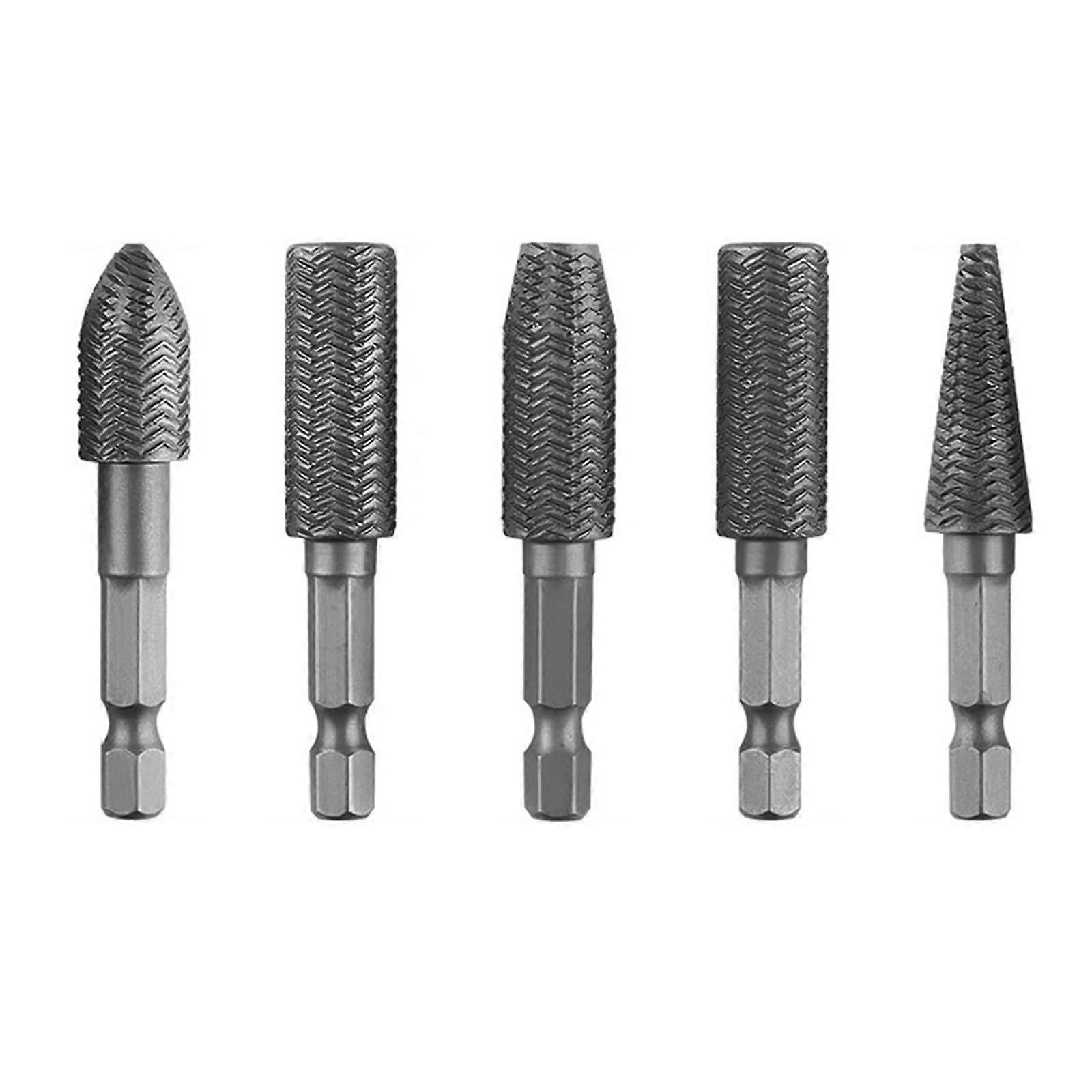 5pcs Rotary Burr Rasp Set Wood Carving Drill Bit Carbon Steel File Rasp Woodworking Tool for Wood Plastic Engraving Ref: 9120
