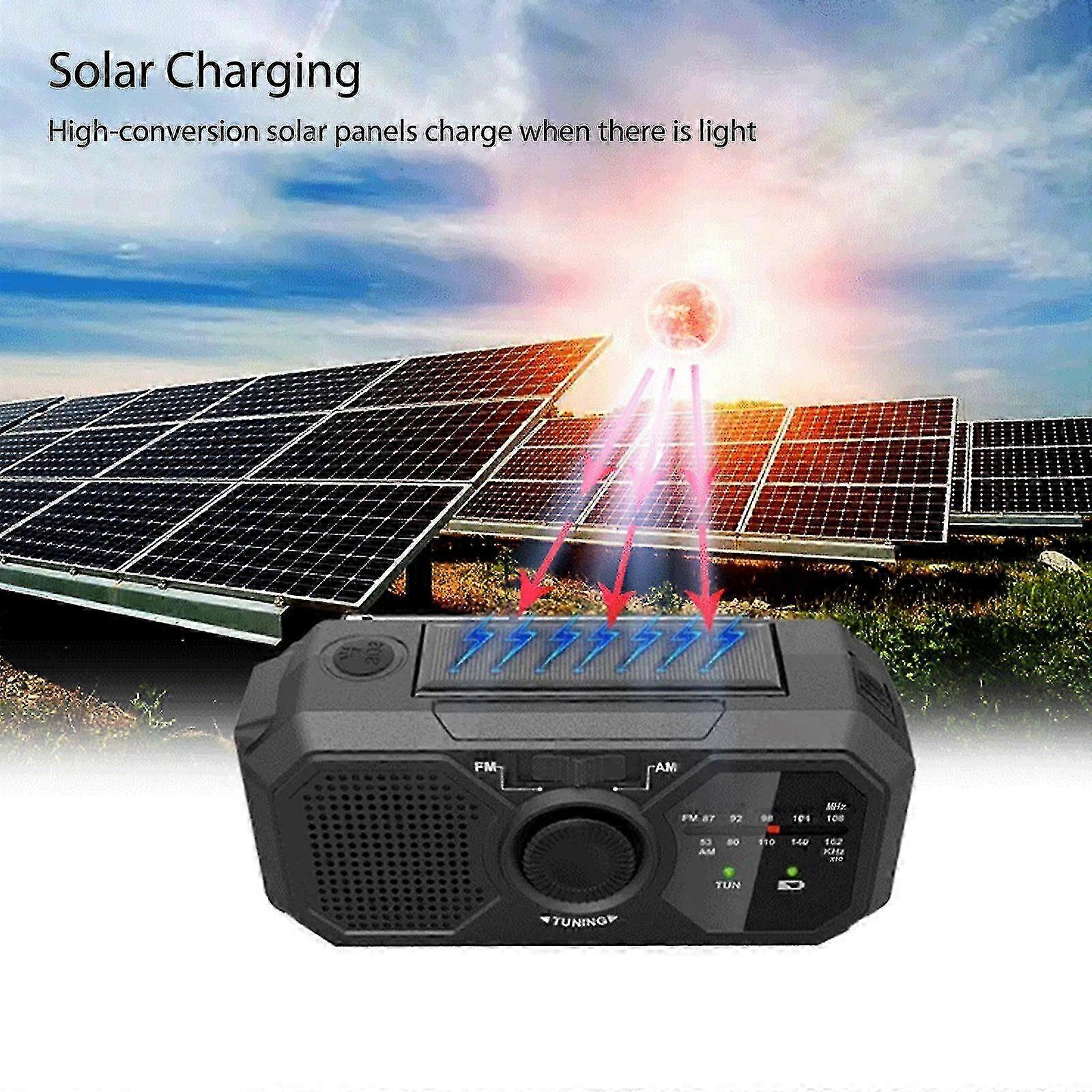 Portable Solar Charging Emergency Radio With 12000 Mah Rechargeable Battery Emergency Flashlight And Loud Sos Alarm 2025