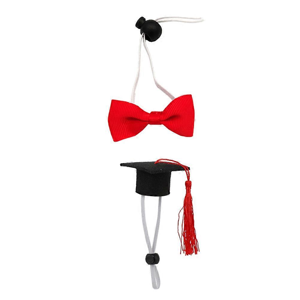 Pet Hat And Bow-Tie Set 2Pcs With Adjustable Buckle For Small Animals Birthday Parties Holidays Red Felt Cloth