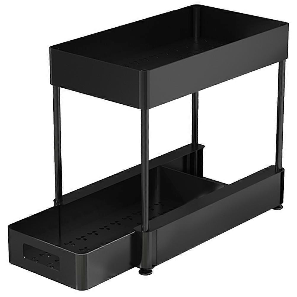 Black Under Sink Organizer with Pull Out Shelf for Easy Access Double Layers Storage Rack Fits
