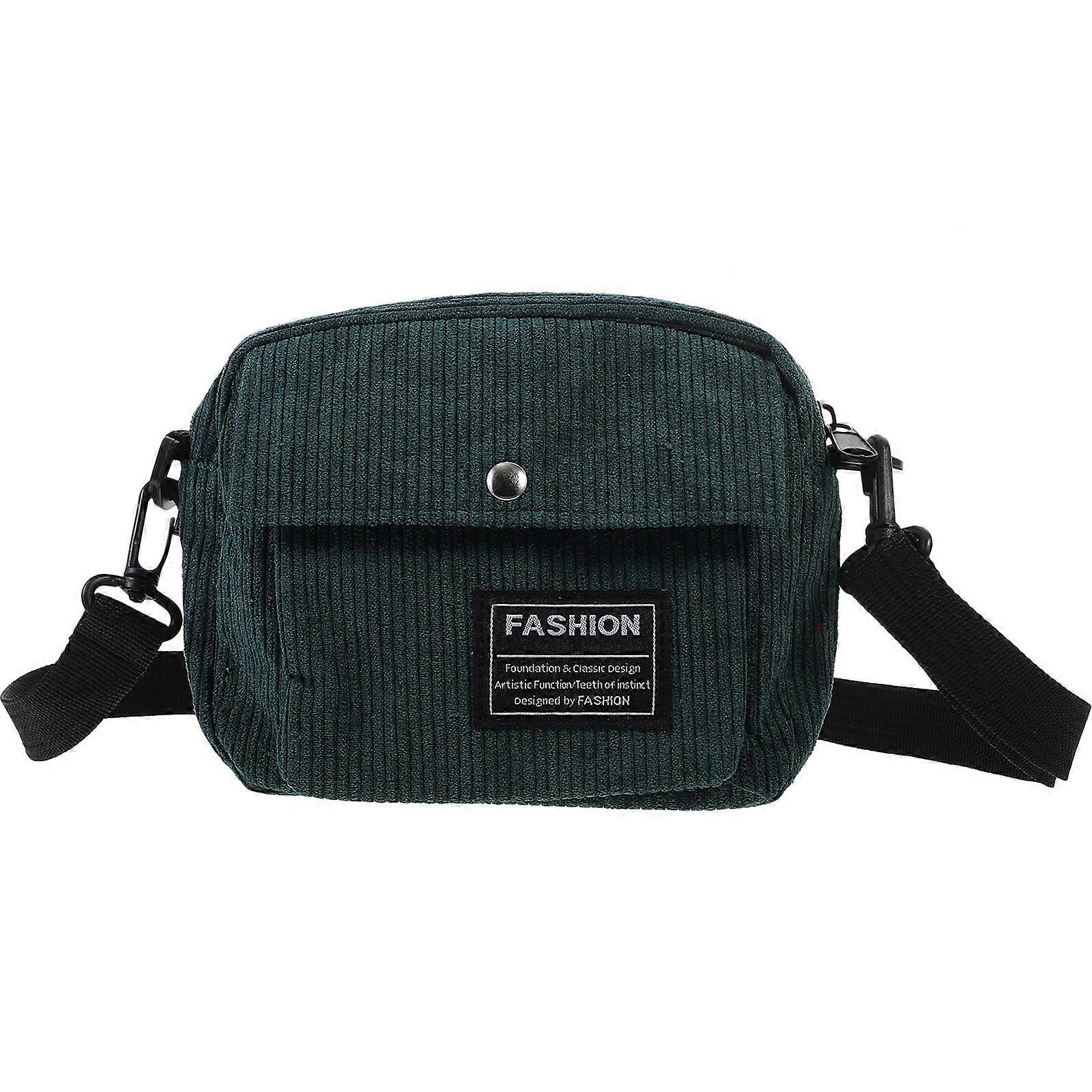 Fashion Crossbody Bag in Corduroy Material with Stripe Design for Storage Green 10.5x6.5x2.5in