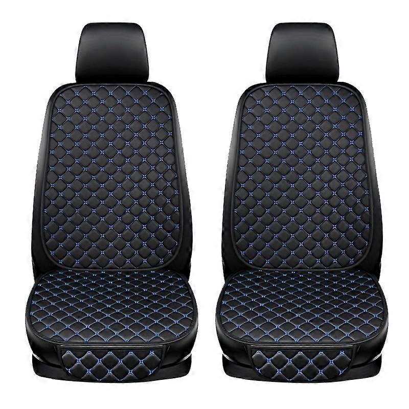 2 Sets Rhombus Embroidered Leather Car Front Seat Cushion + Backrest Pad Set - Black Blue