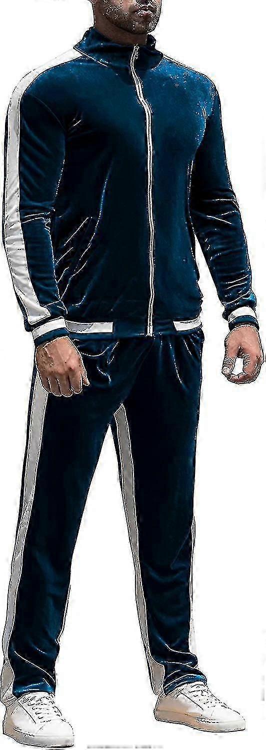 אימונית קטיפה טרנינג קטיפה: חליפת ריצה לגברים 2 חלקים סט מכנסי ז'קט סווטשירטים עם רוכסן עם כיסים-lianZZ14