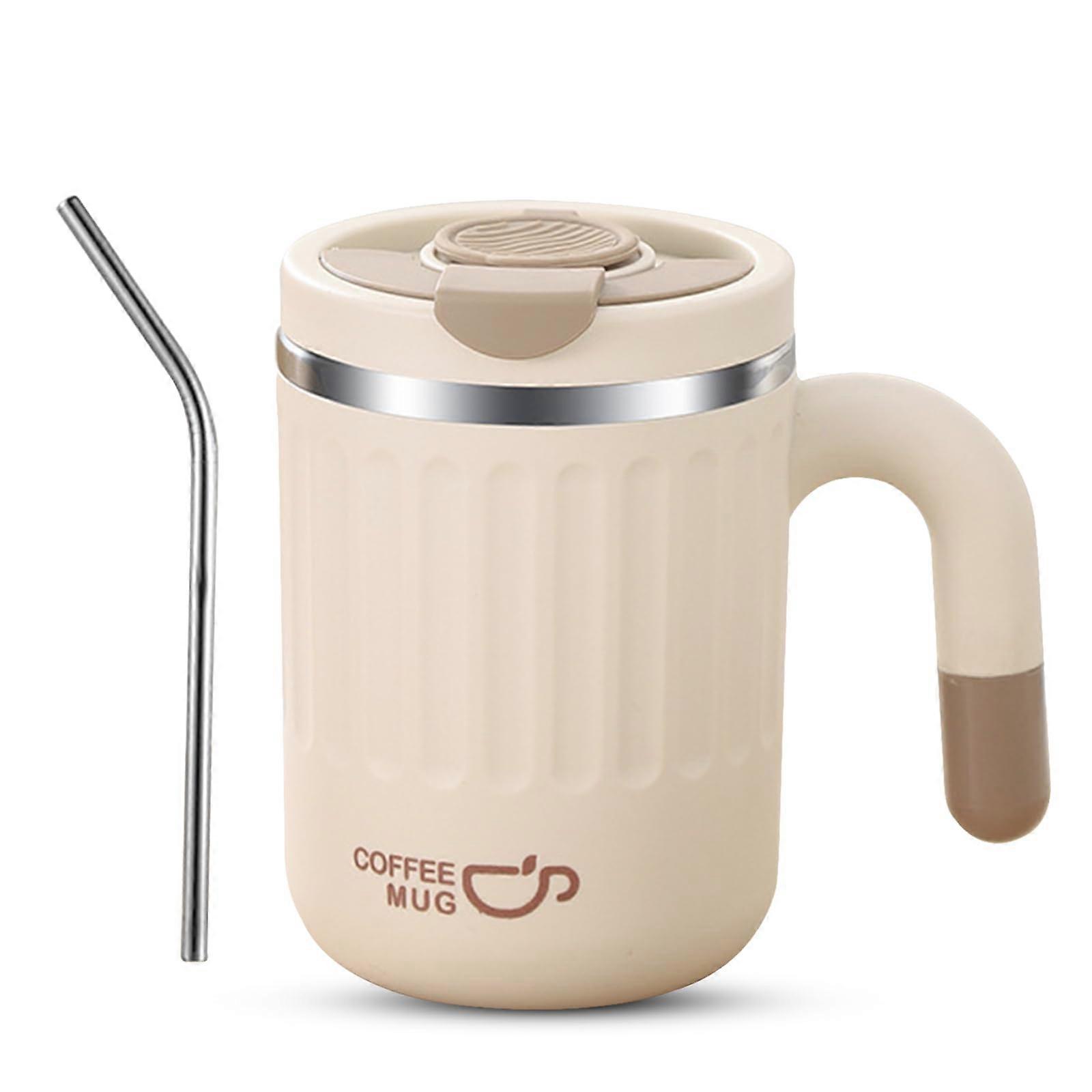 Coffee Cup Travel Mug 480ml Leakproof Insulated Stainless Steel With Lid and Straw Beige