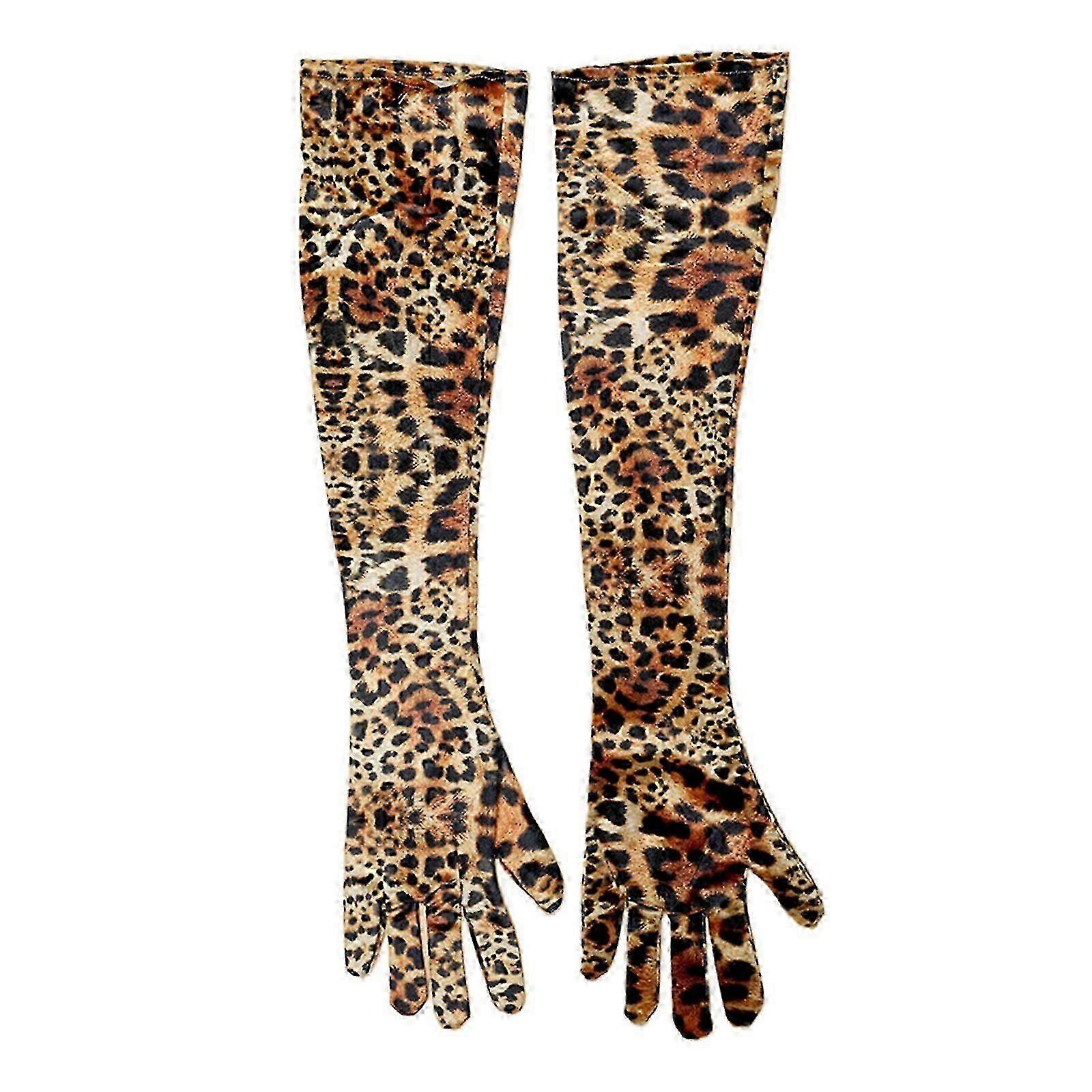 Printemps Automne Femmes Velours Longs Gants avec Imprimé Léopard Motif Dîner Robe Gants Élastique Chaud Conduire Gants