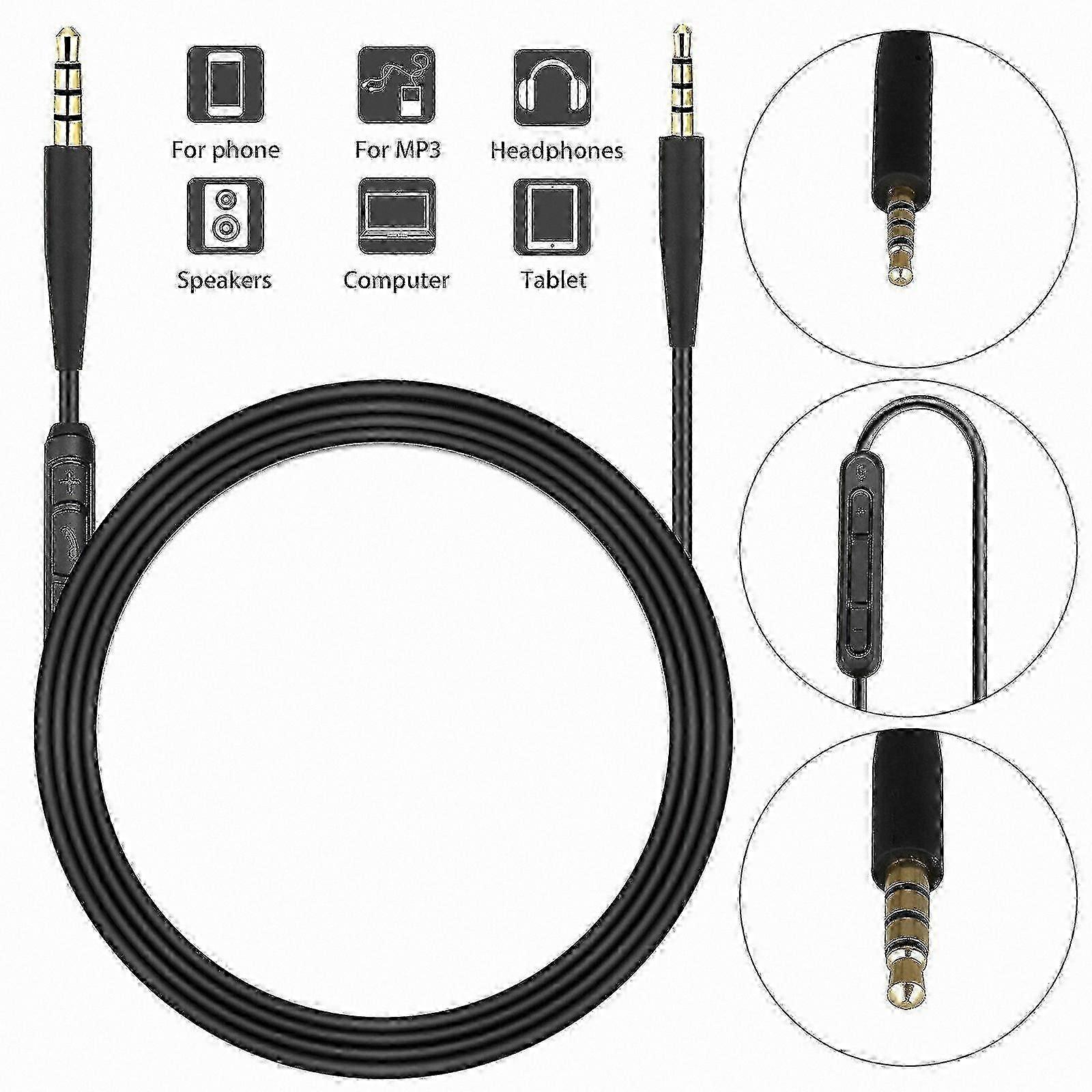Compatible Replacement Cable for Over-Ear Headphones with Mic and Remote Control