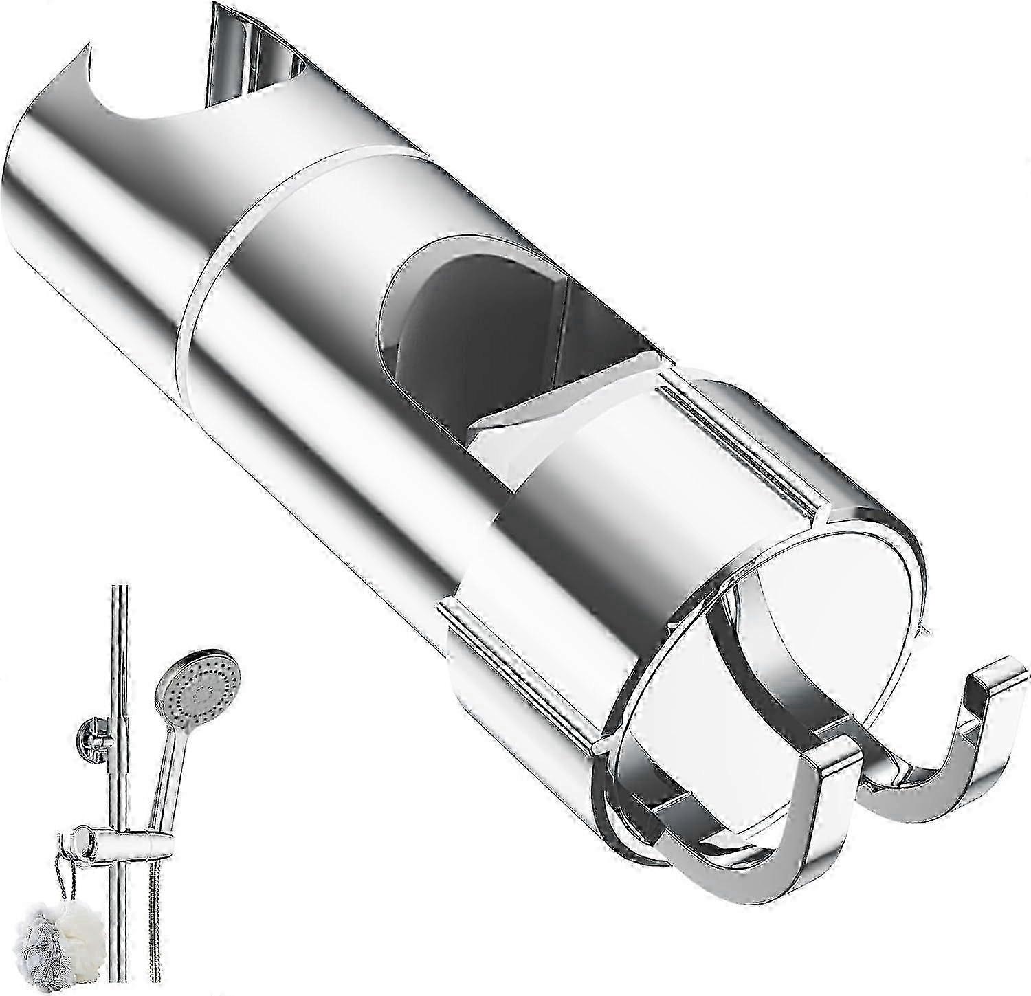 Adjustable Shower Head Bracket with 2 Hooks for 16-27mm Slide Rod, Universal Fit for Most Shower Heads
