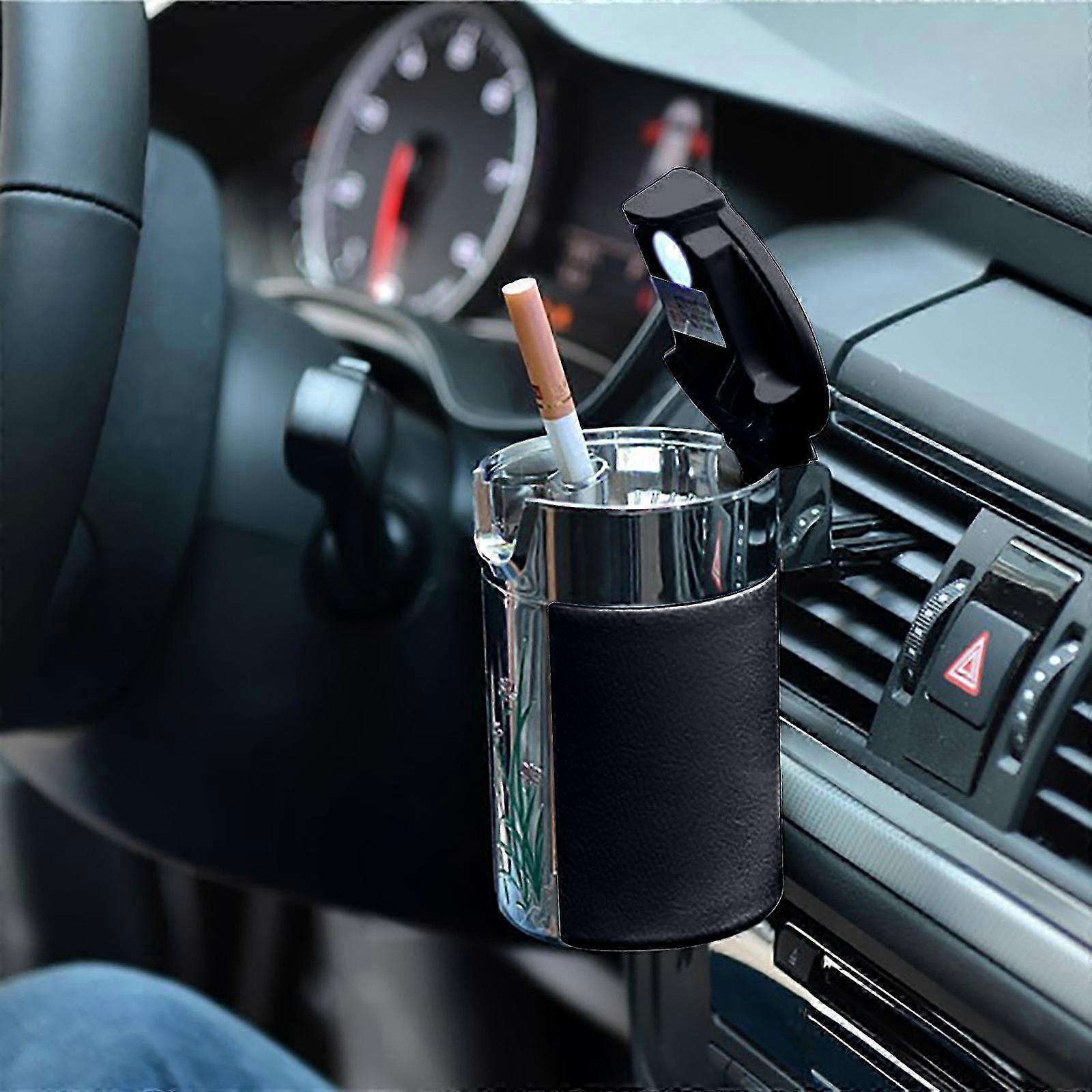 Carbon Fiber LED Car Ashtray - Portable, Easy to Install, Durable Black Design for Vehicles