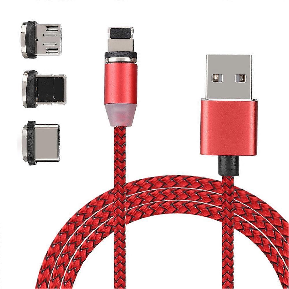 Red 3-in-1 Magnetic Charging Cable for iOS, Android, Type-C with Quick Charge and LED
