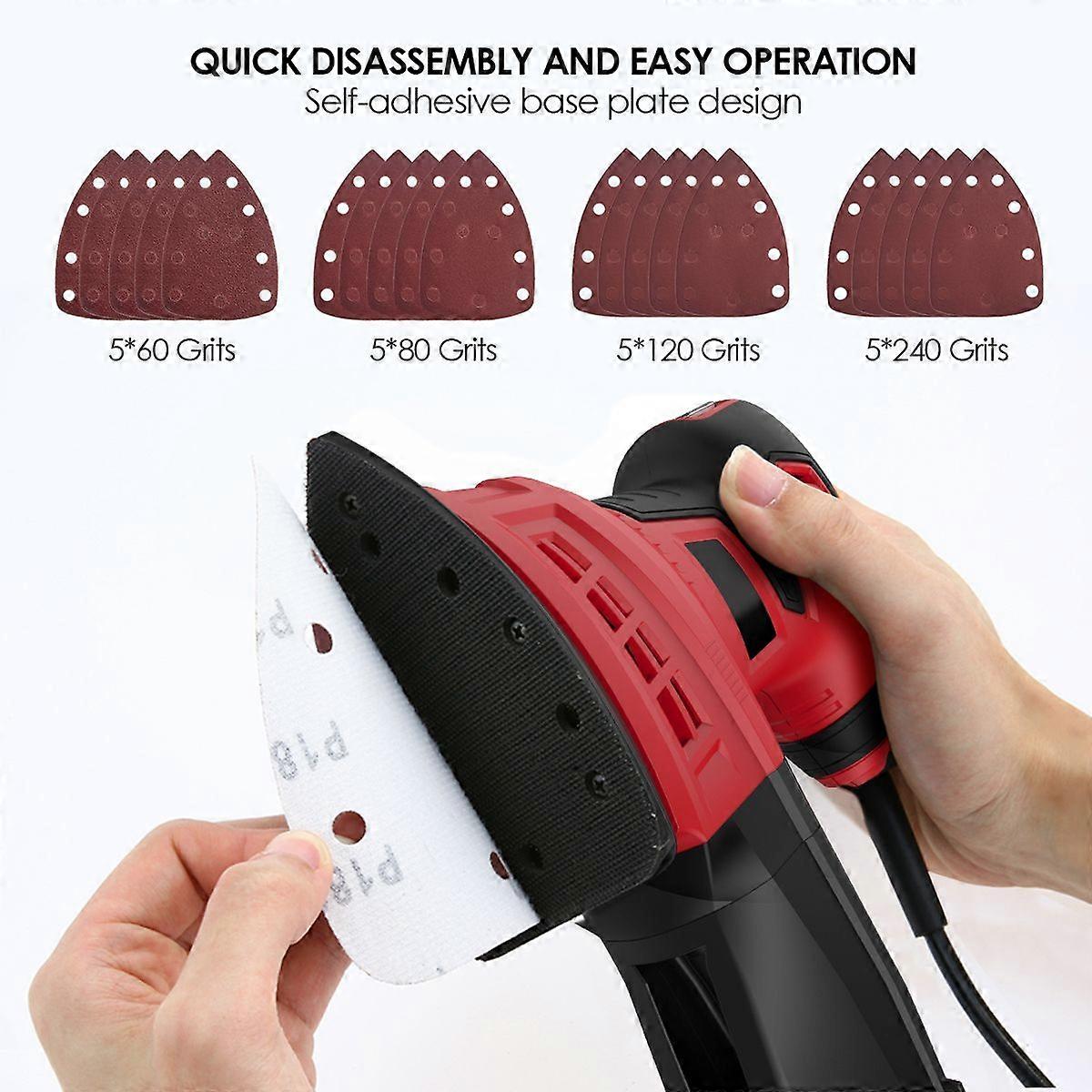 200W Detail Sander 1.6A Random Orbit Sander with 20Pcs Sandpapers 12500RPM Dust Collection System for Tight Spaces Sanding in Home Decoration and DIY