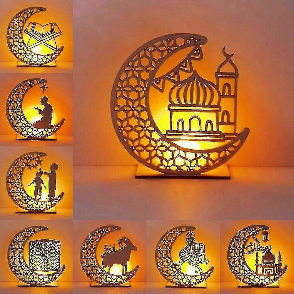 Led Ramadan Wooden Eid Mubarak Decoration Moon Islam Mosque Muslim ...