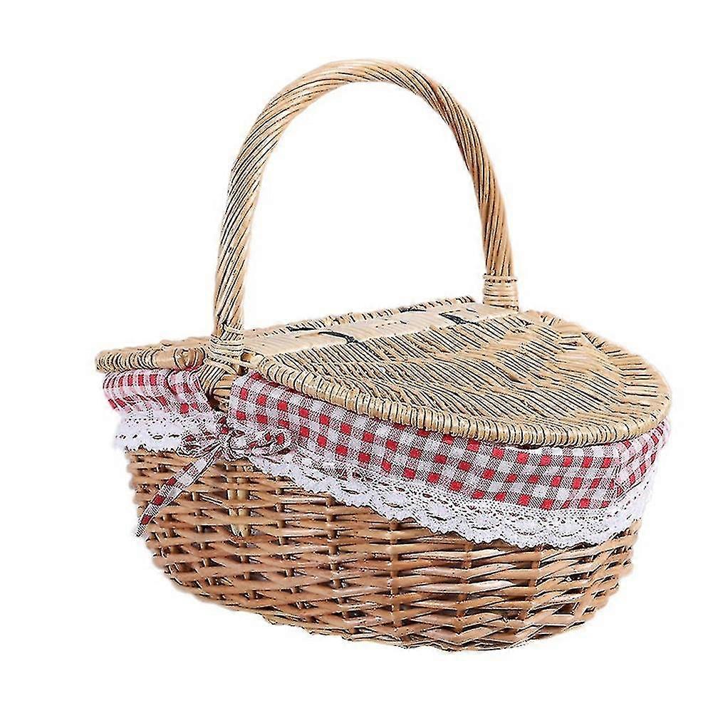 Wicker picnic basket, 20*15*13cm, double lids with removable lining, rustic style