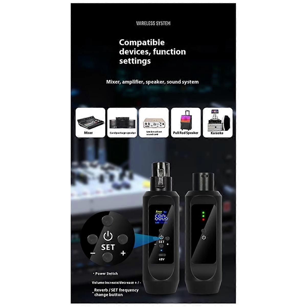  48V Microphone Transmitter Receiver Wired Instrument Condenser Dynamic Microphone to Wireless Universal Converter