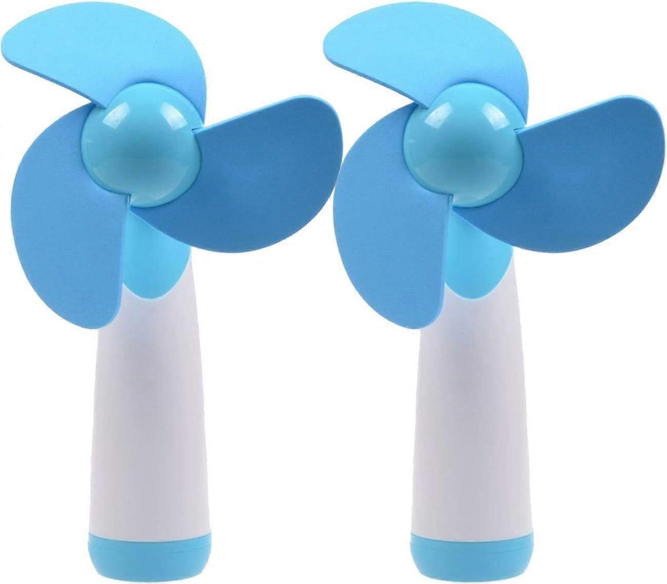 Mini Handheld Fan Personal Fan Battery Soft Foam Blades Powered for Home and Travel 2PC(blue)