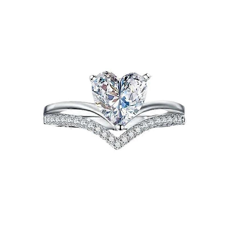 Valentine Ring, Luxury Crown Micro-inlaid V-shaped Heart Ring, Copper with Zircon