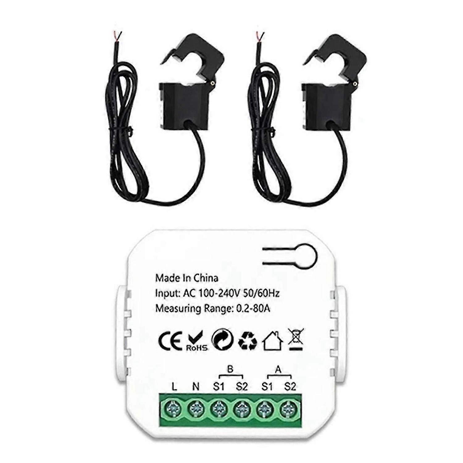 ZigBee 2 Channel Energy Meter Bidirectional with Current Sensor Tuya Smart Monitor Power 80A 110V/240V Gateway Required