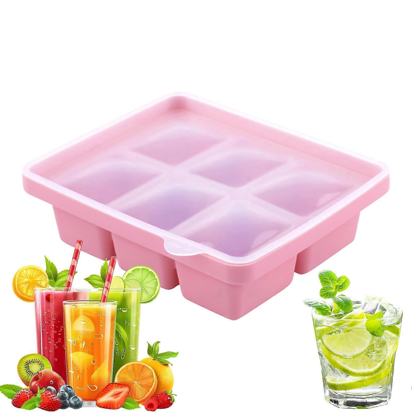 Ice Trays Freezer Silicone Reusable Square Ice Tray 6.1 X 4.92 X 1.77 Inches EasyRelease PressType Mold Pink