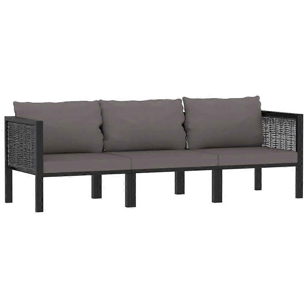 3-Sitzer-Sofa mit Auflage Anthrazit Poly Rattan