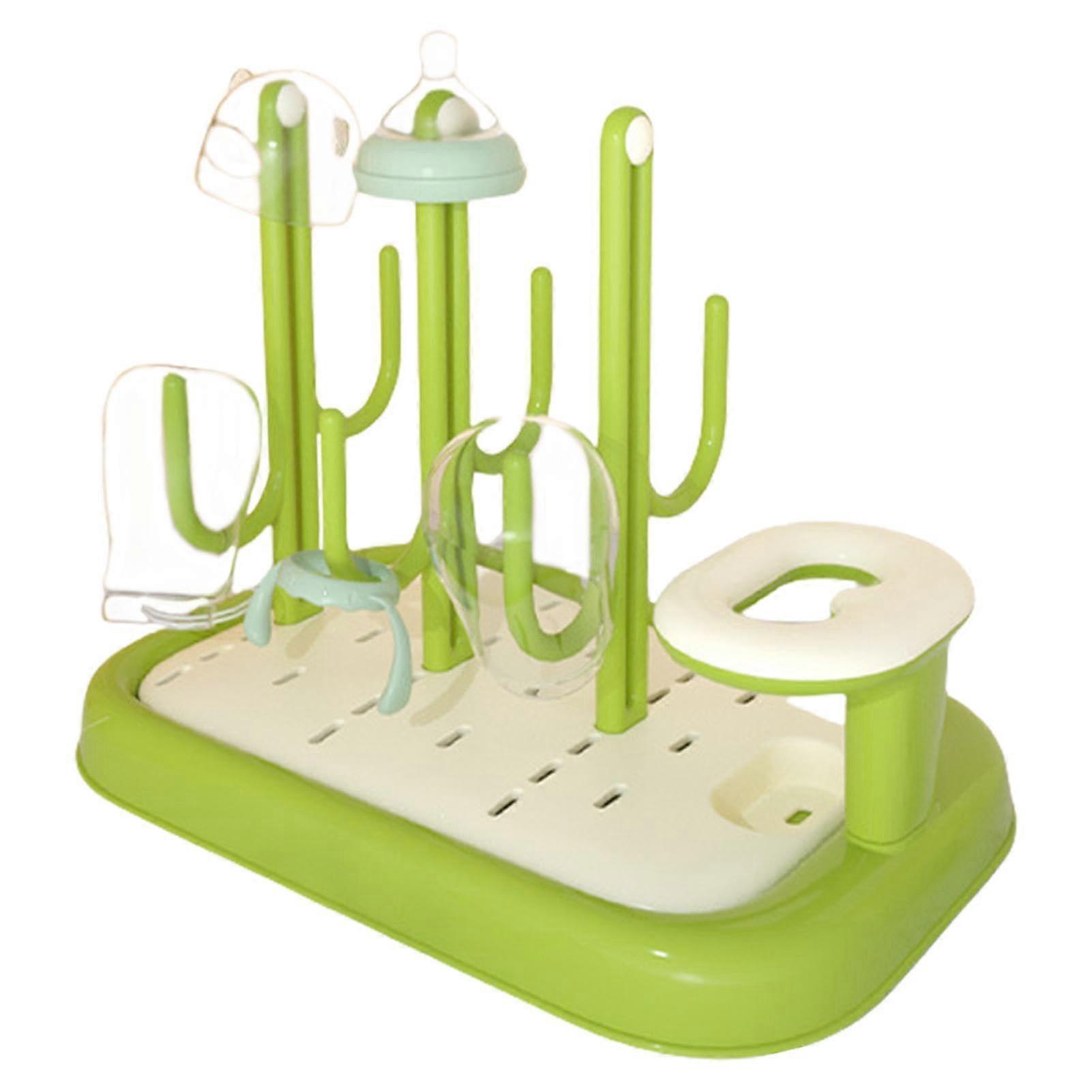 Drying Rack Baby Bottle Cactus Shape Drainer Rack, Green Countertop Bottle Drying Station For Baby Bottles