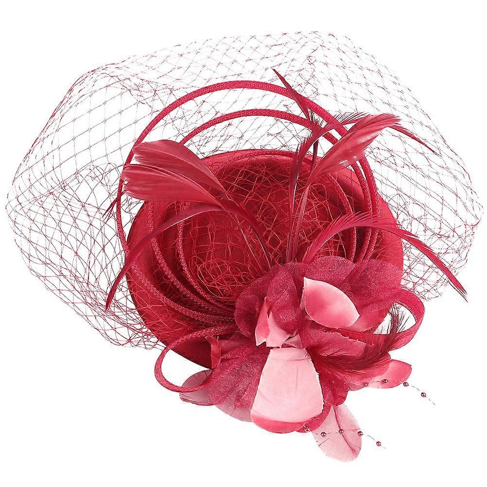 Women Fascinator Headband Tea Party Fascinator Hat for 2Pcs Dark Red