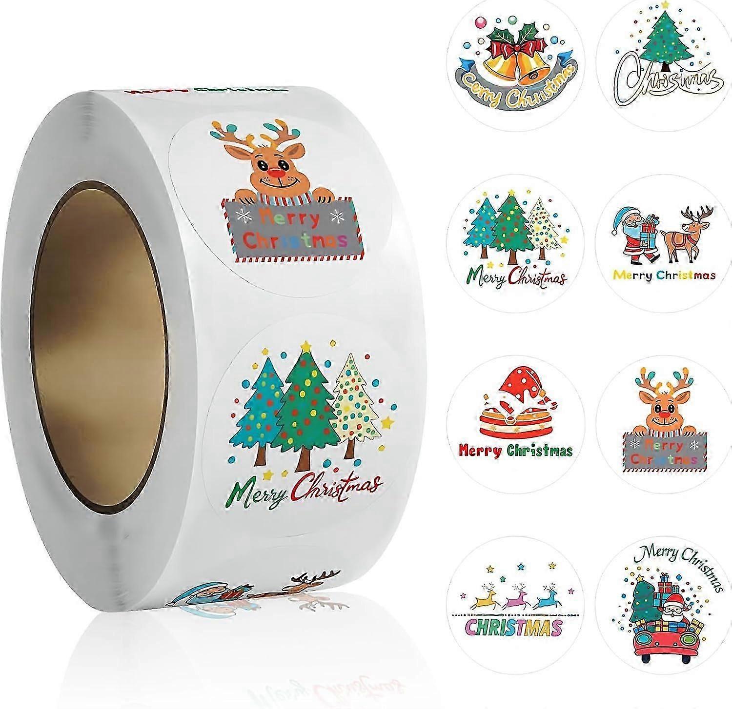 Christmas Sealing Stickers, 500 Pcs Round Christmas Adhesive Stickers Christmas Decoration Stickers (Style-A)