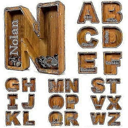 Wooden Piggy Bank for Kids and Adults - Funny Letter/Guitar Coin Saving Money Box Gift