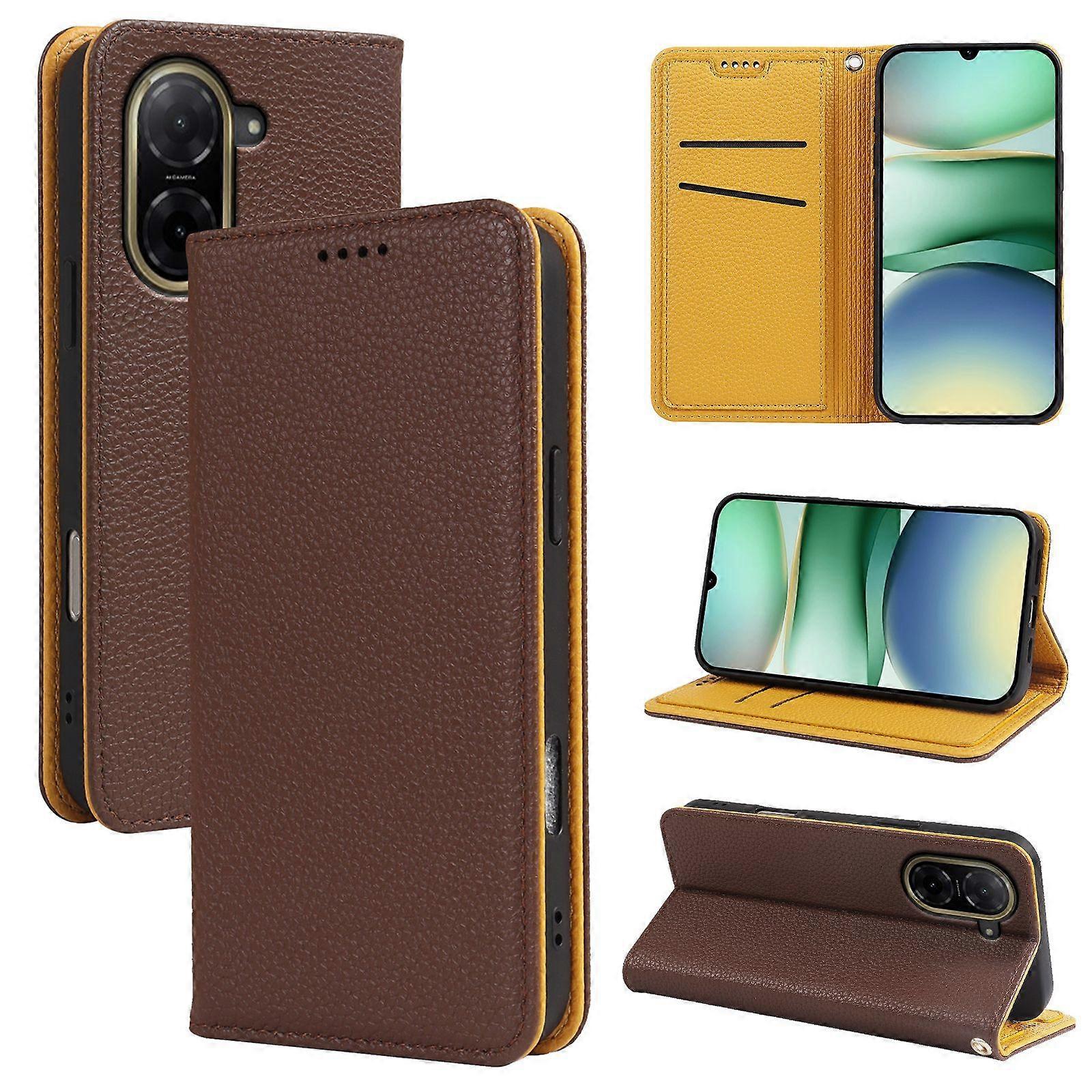Two-tone lychee-grain magnetic phone case for Redmi A5 4G/POCO C71 wallet flip leather case