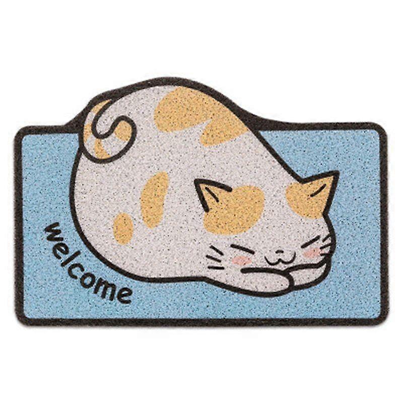Cartoon cat scraping dust and welcome mat
