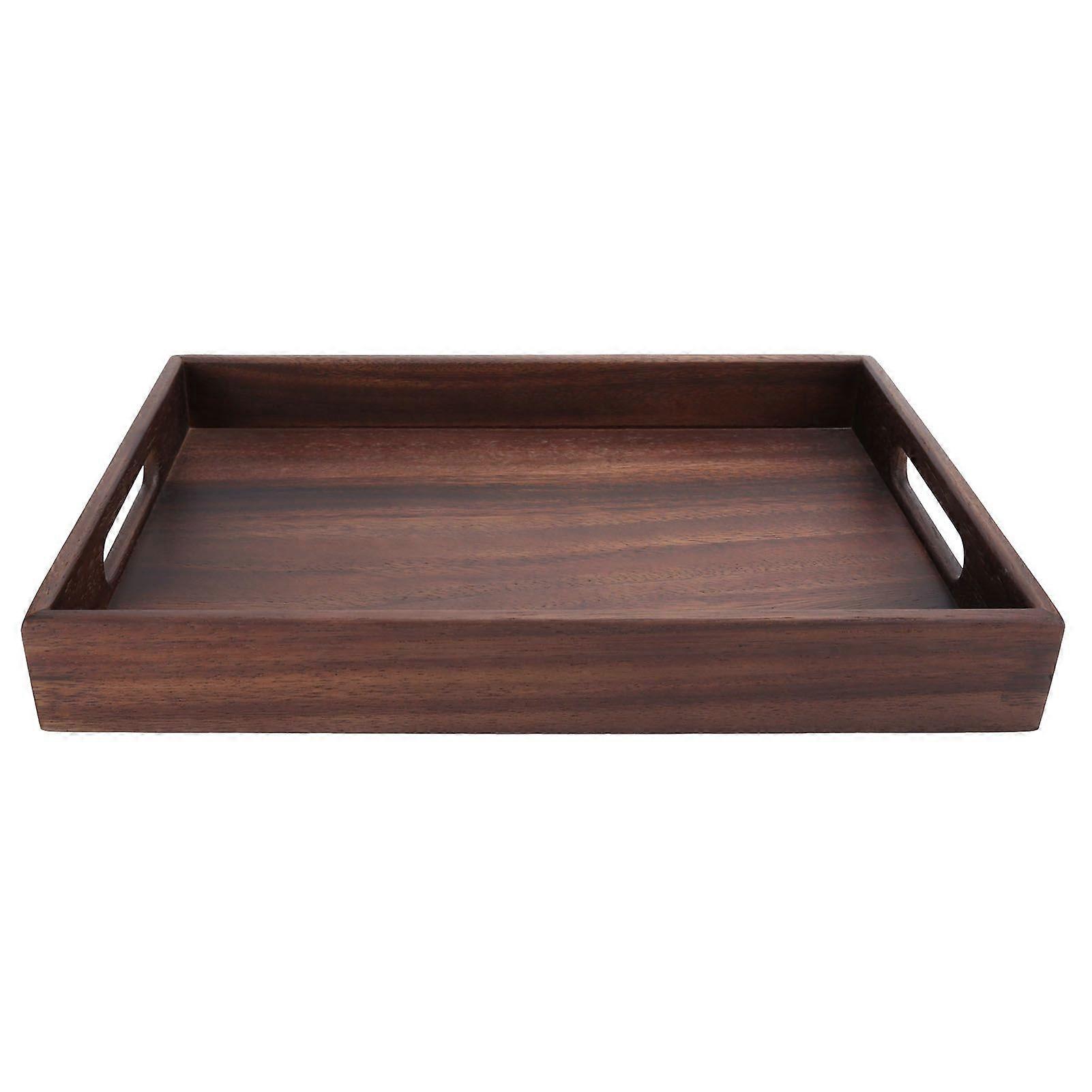 Rectangular Wooden Serving Tray with Grooves, Breakfast Tray for Tea, Coffee, Fruit, Snacks
