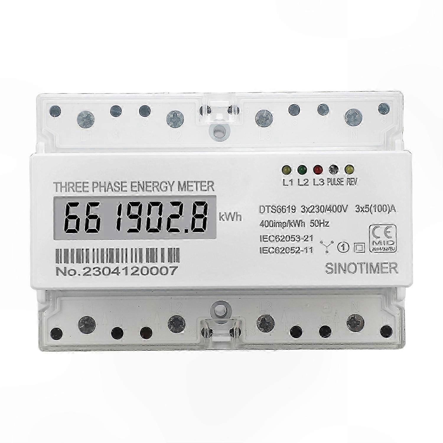3 Phase DIN Rail Energy Meter 230V 400V 5-10A LCD Power Monitor