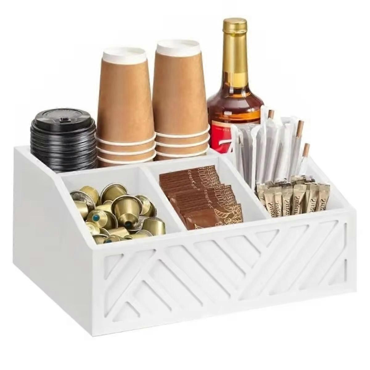 Coffee Bar Organizer Wooden Tea Condiment Storage Divided Storage Box