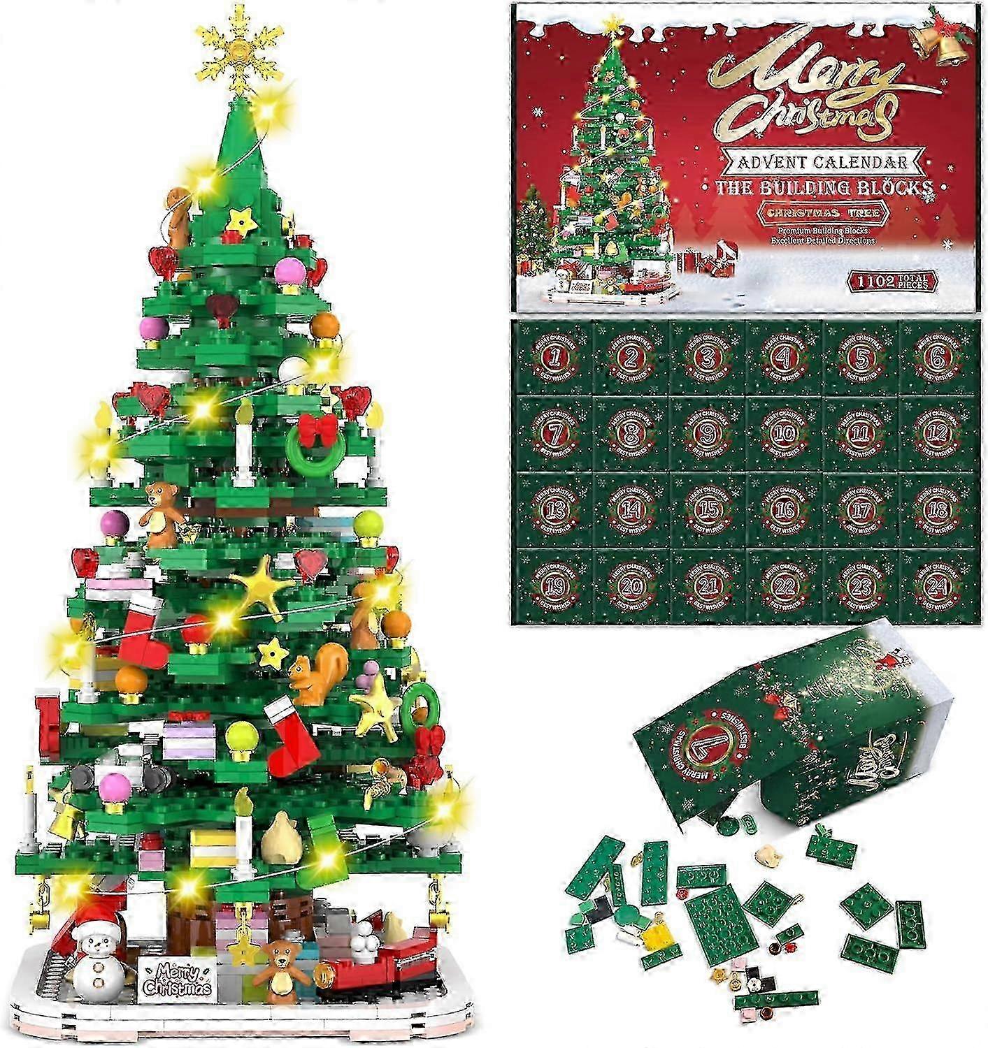 Advent Calendar 2024 Christmas Tree Building Toy Set with LED light Christmas Countdown Calendar Kids Adult Creative Gifts 2025