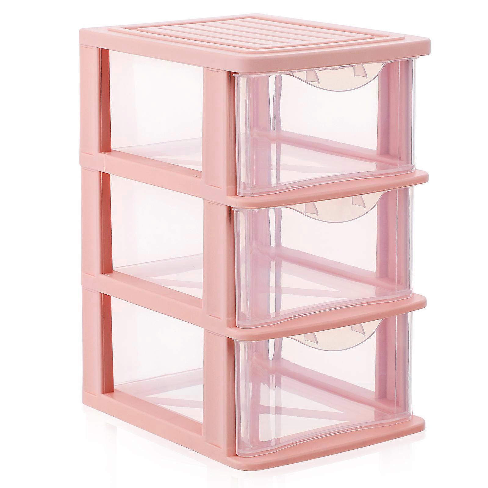 Pink Desktop Organizer Drawer Storage Box for 3Pcs Cosmetics