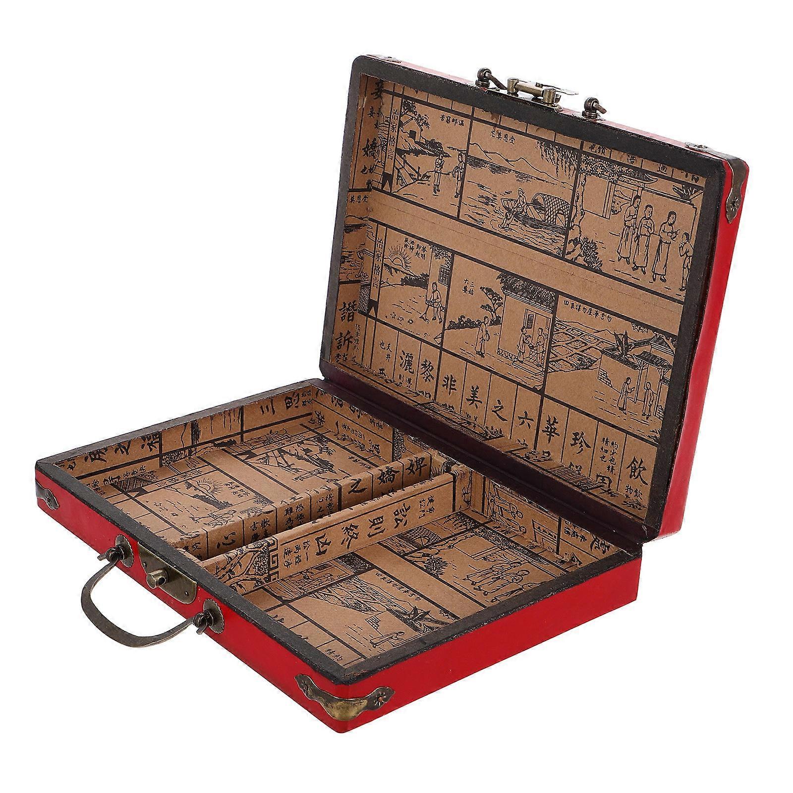 Retro 3Pcs Mahjong Container With Handle For Family Games And Travel Use In Sturdy Material