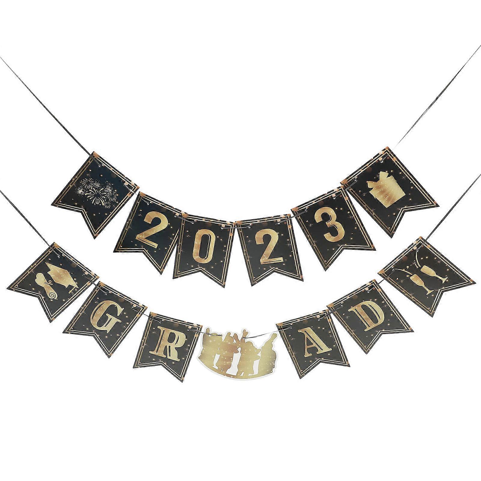 Graduation Party Bunting Golden Background Decor Rectangle 4 Sets Photo Prop For Graduates