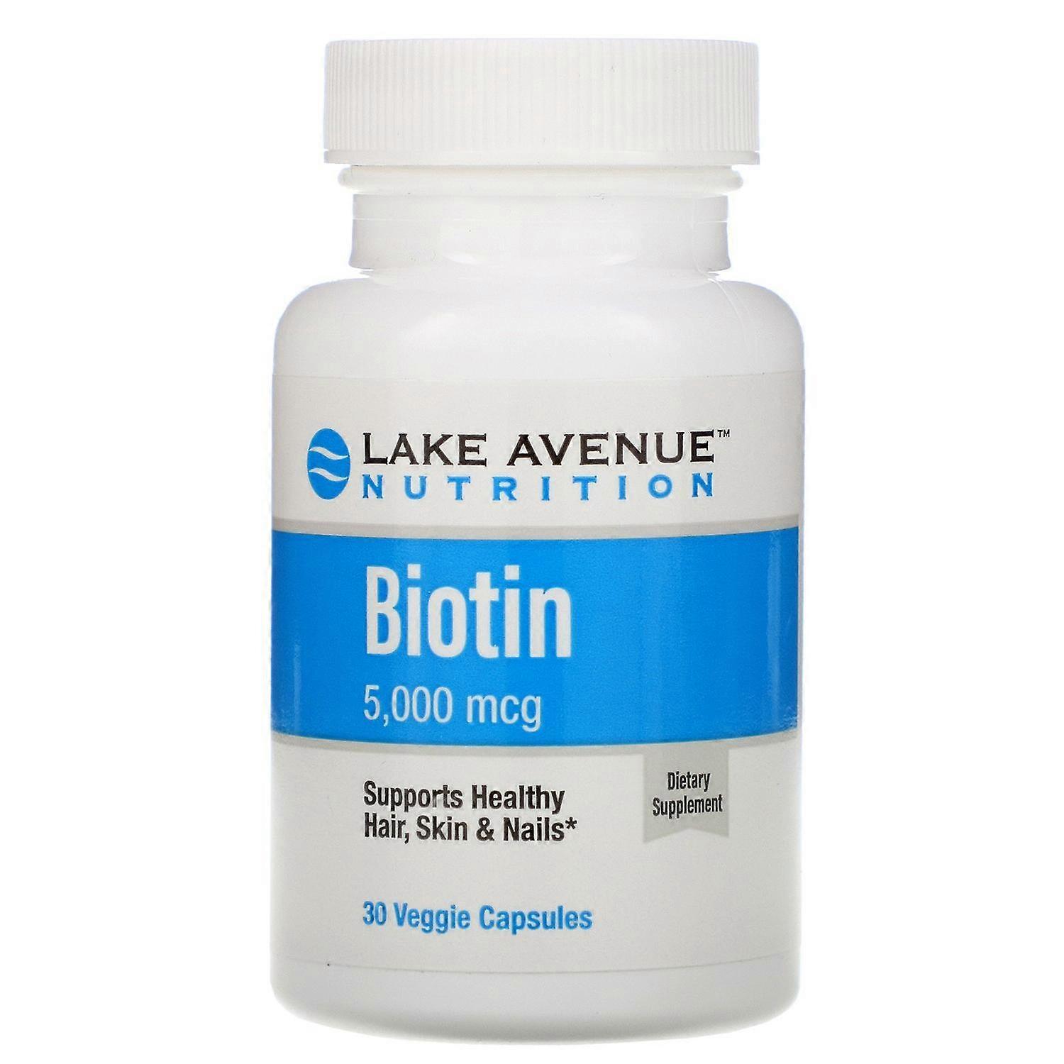 بحيرة أفينيو للتغذية، بيوتين، 5000 ميكروغرام، 30 كبسولة نباتية