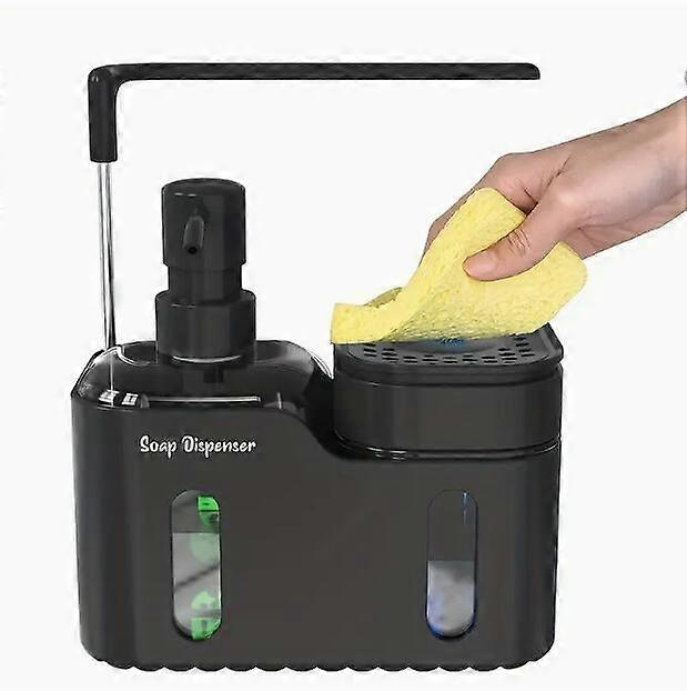 Kitchen Hand and Dish Soap Dispenser Set, Double Soap Dispenser with Sponge Holder and Rag Holder 4 in 1 Kitchen Sink Countertop