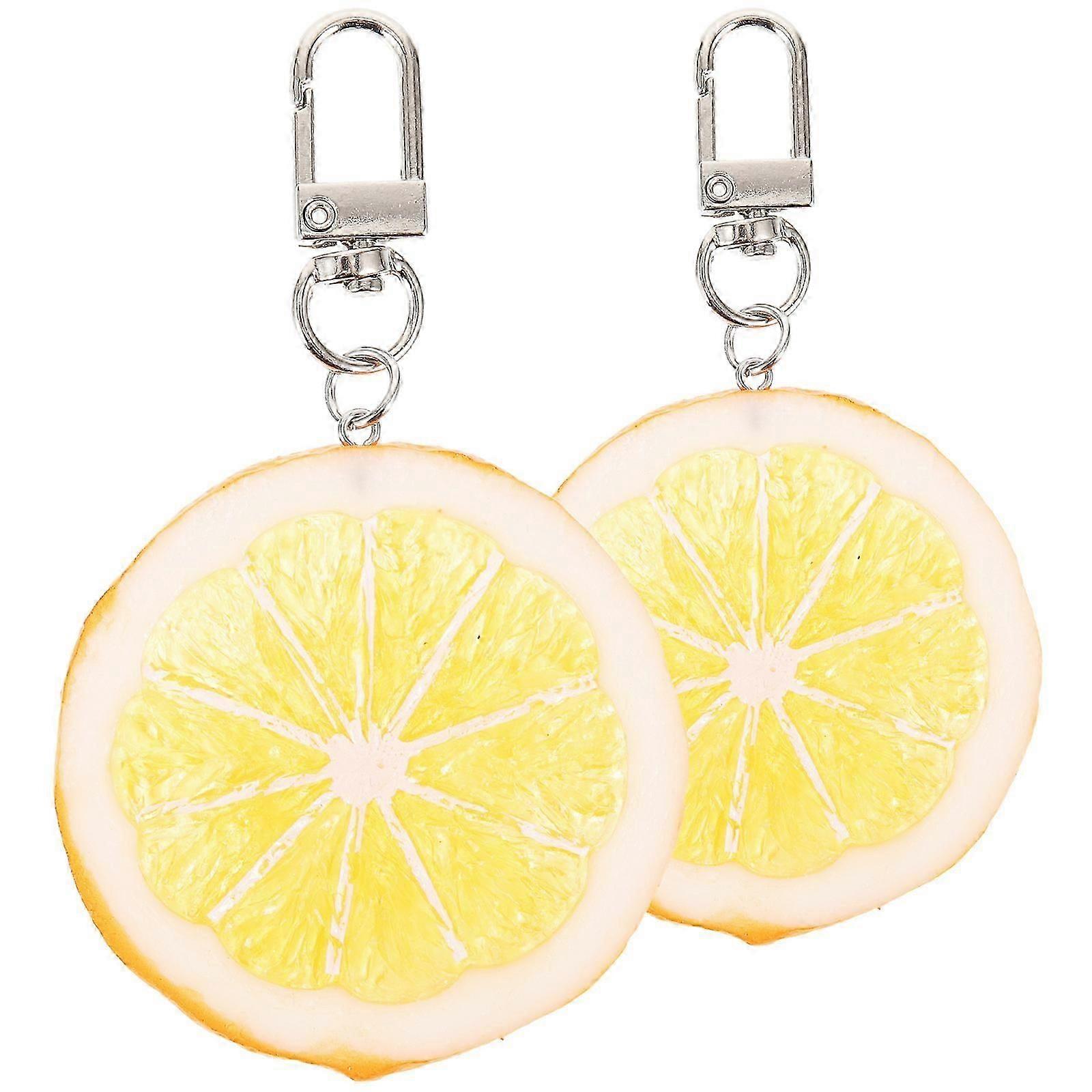 2pcs Fruit Design Keychains Key Pendants Lemon-shaped Keychains Backpack Bag Pendants