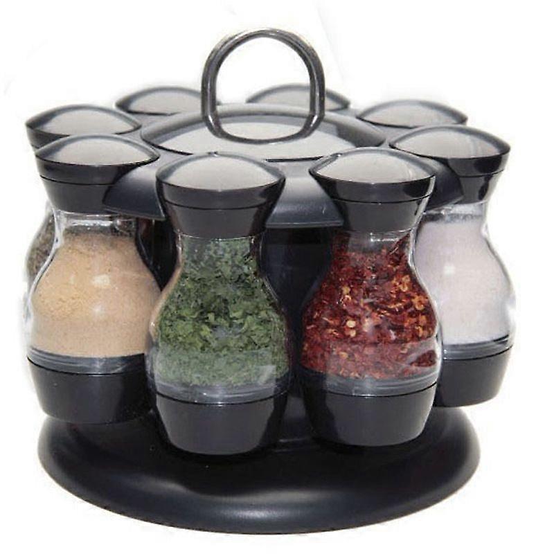1 layer Spice Carousel, Rotatable 360 , Portable, Plastic, Black / Transparent
