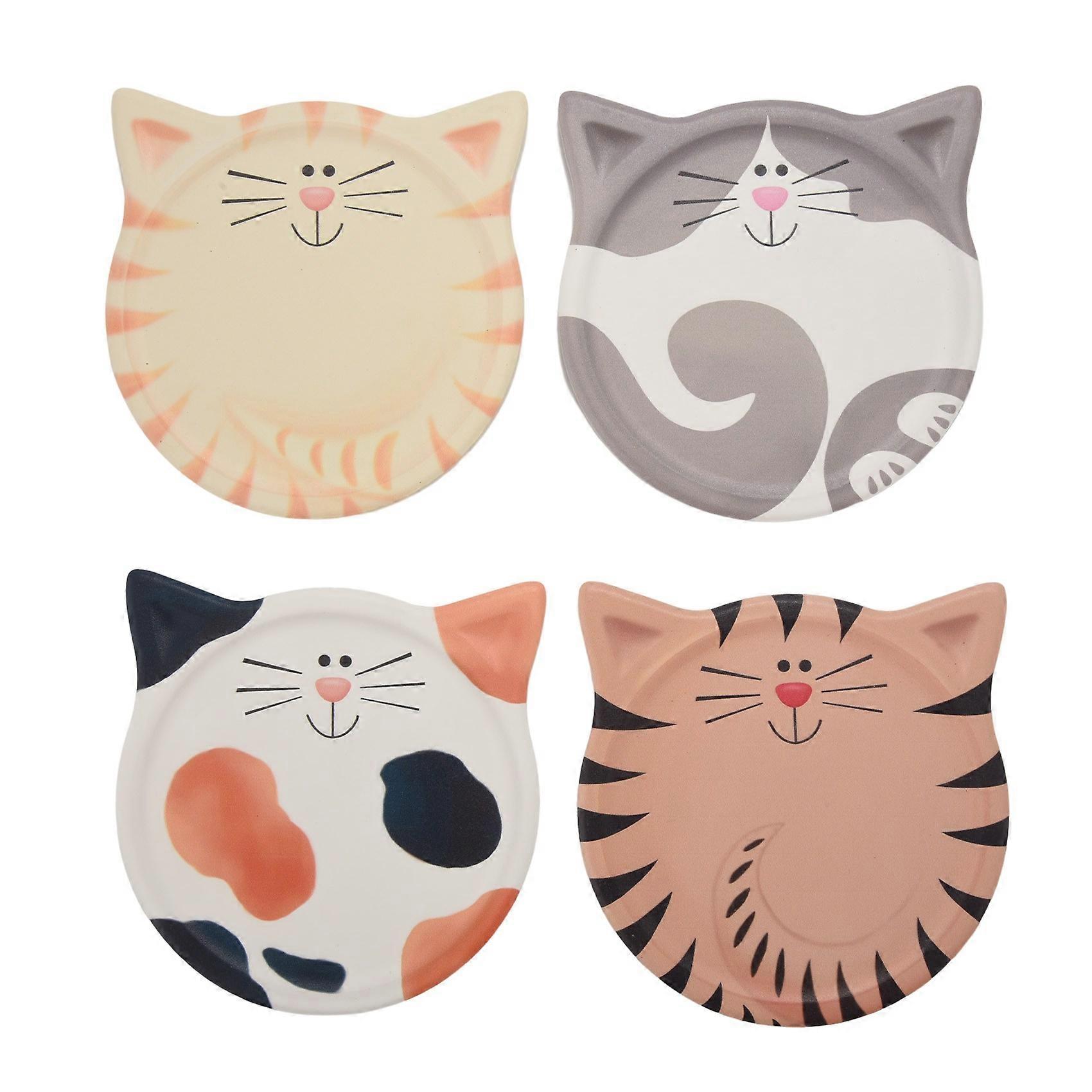 4 Pcs Drink Coaster,Water-Absorbing Ceramic Coaster,Cute Cat Coaster