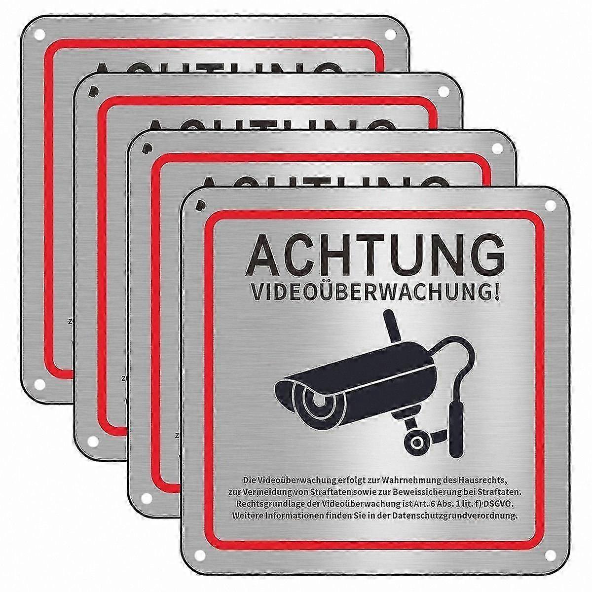 Security Camera Notice, Privacy Alert for Private Areas, 15 x 15 cm Durable Metal Signs, 4-Pack Warning Indicators