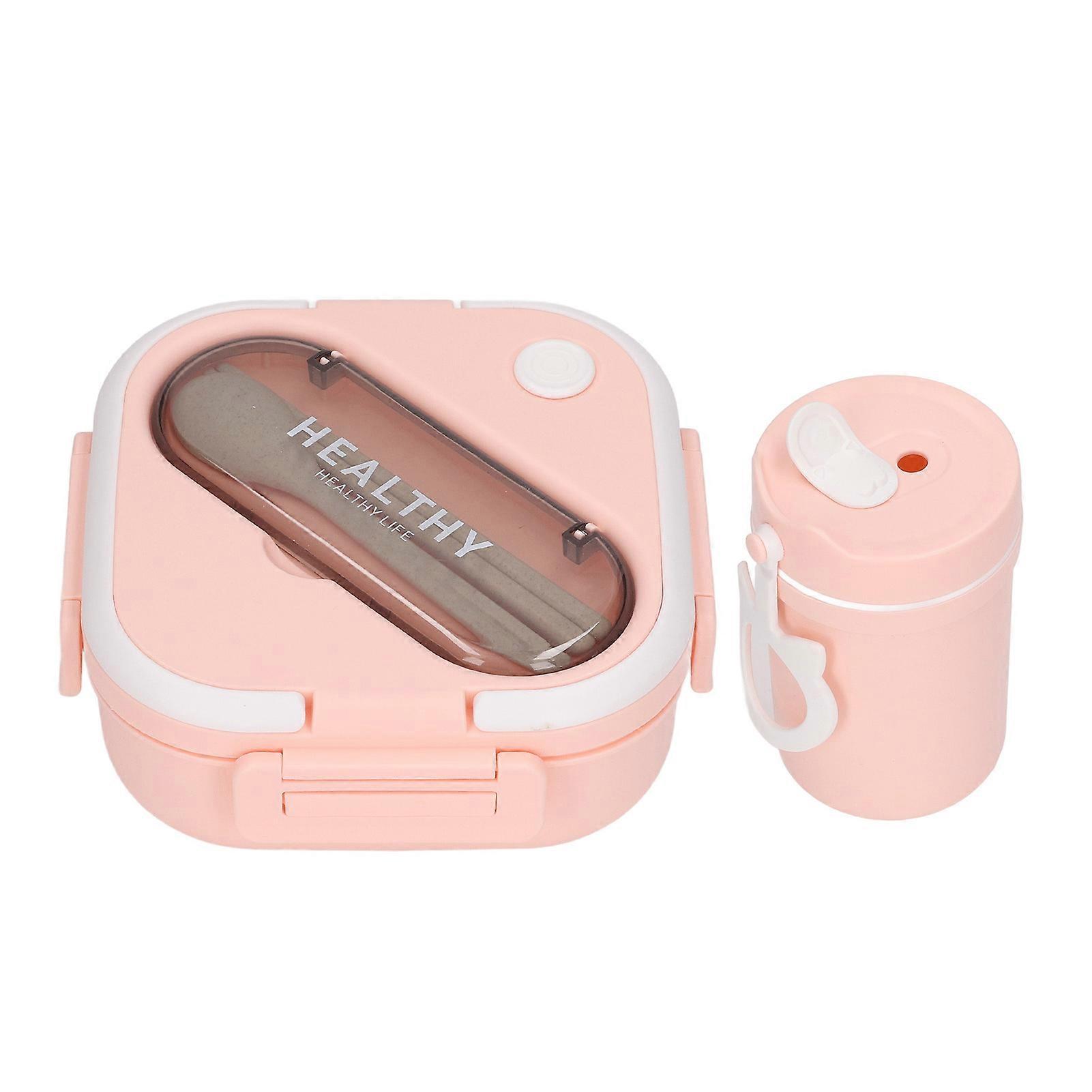 Lunch Box Container Minimalist Cute Portable Leakproof Bento Box with Cup Chopsticks Spoon for Students Work Pink 