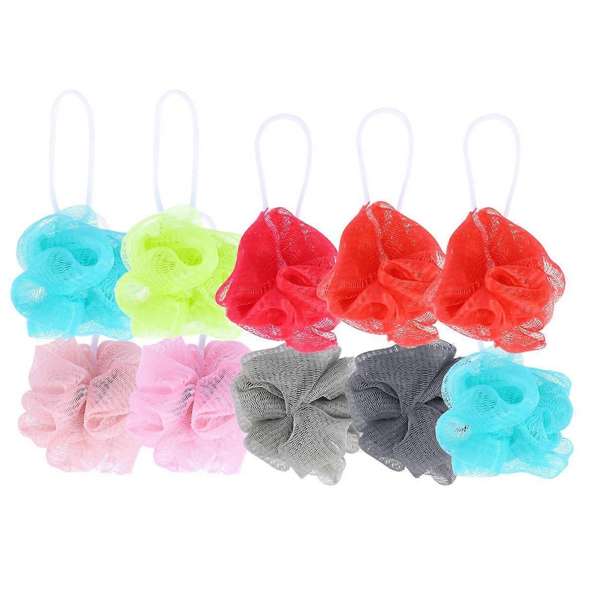 10pcs Bath Shower Body Exfoliate Puff Sponge Mesh Net Bath Balls Set (Random Color)