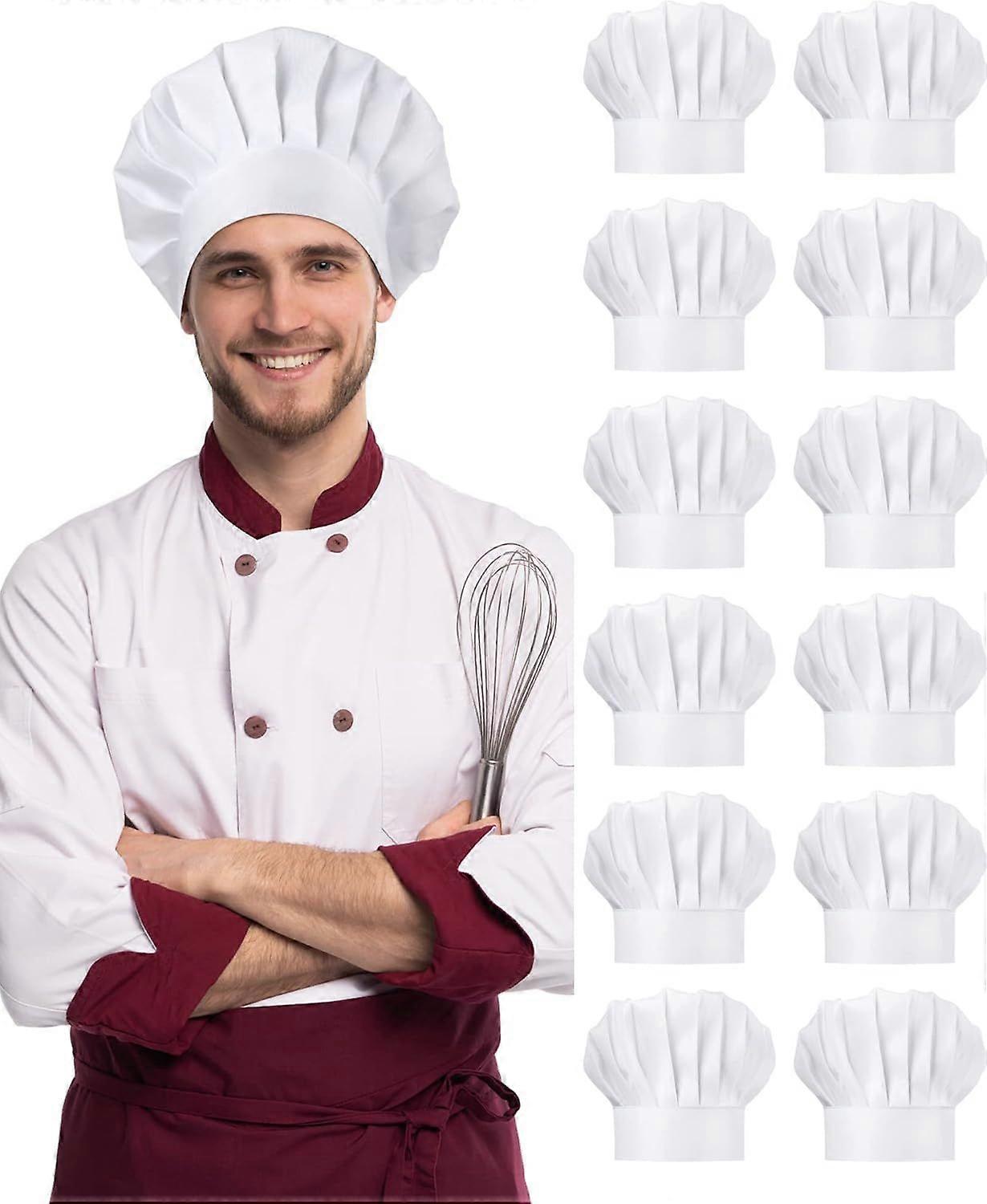 12 Pcs Chef Hat Adult Adjustable Elastic Tall Baker Hat