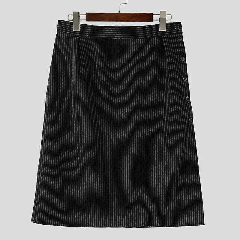 INCERUN Men High Waist Button Long Skirts Casual A-line Splits Kilt
